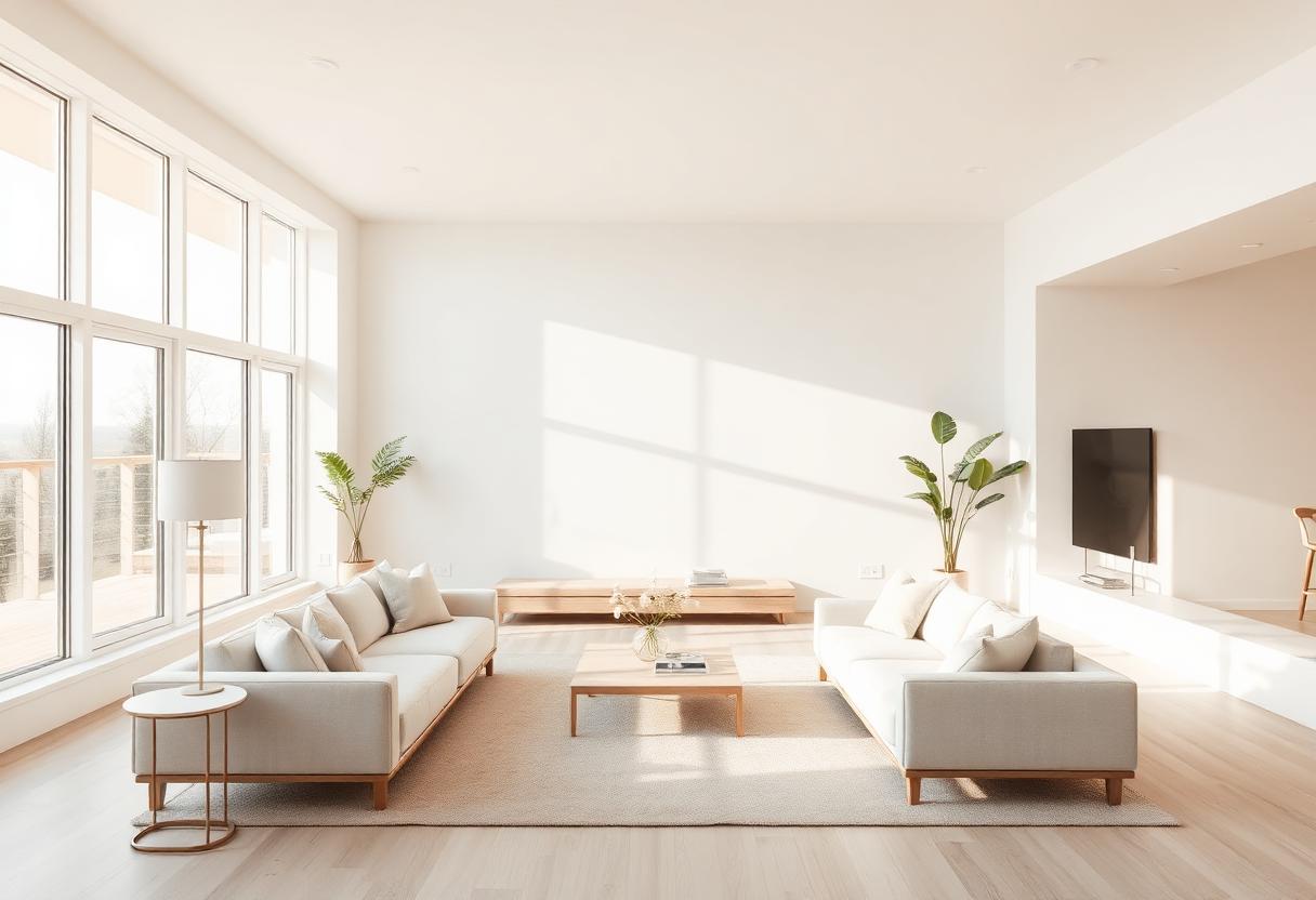 Bright modern living room suitable for formaldehyde testing